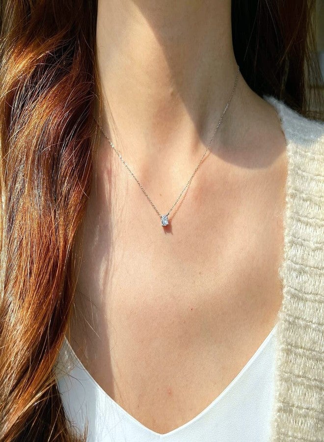 ASCOMY Dainty Silver Square Cubic Zirconia Solitaire Pendant Necklaces for Women Tiny Single Sparkly CZ Simulated Diamond Necklace Simple Shinning Bride Bridesmaids Weeding Jewelry Gifts - Image 3
